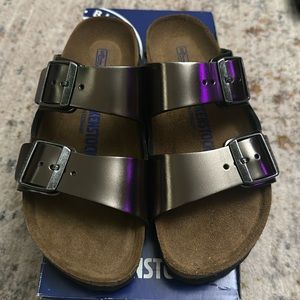Birkenstock Brown silvery sandals for women’s size 37 brand new with box